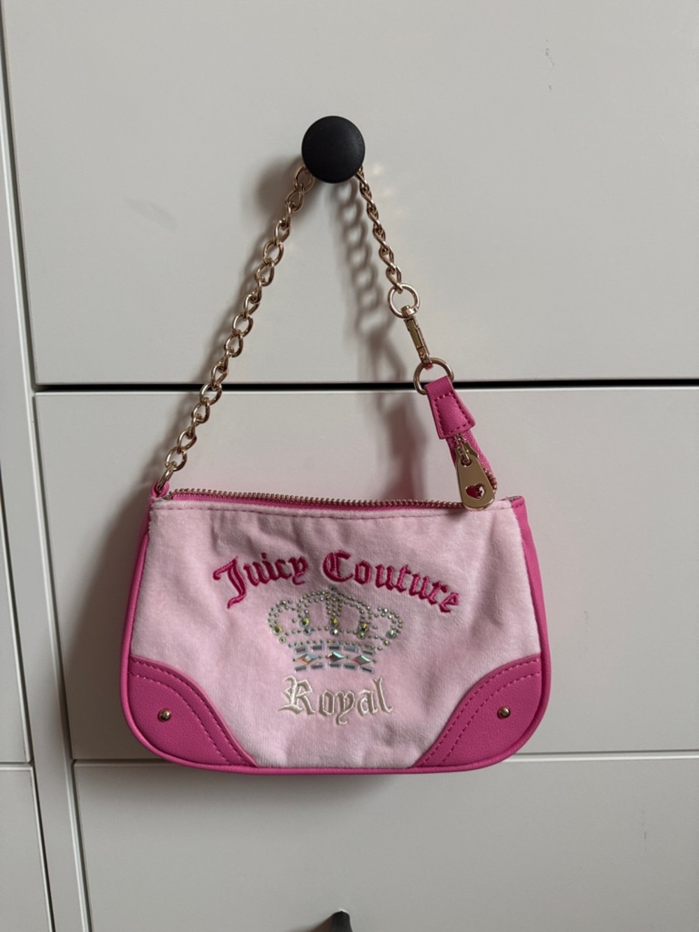 Juicy Couture Pink Embroidered 'Royal' Wristlet with Gold Chain MINI